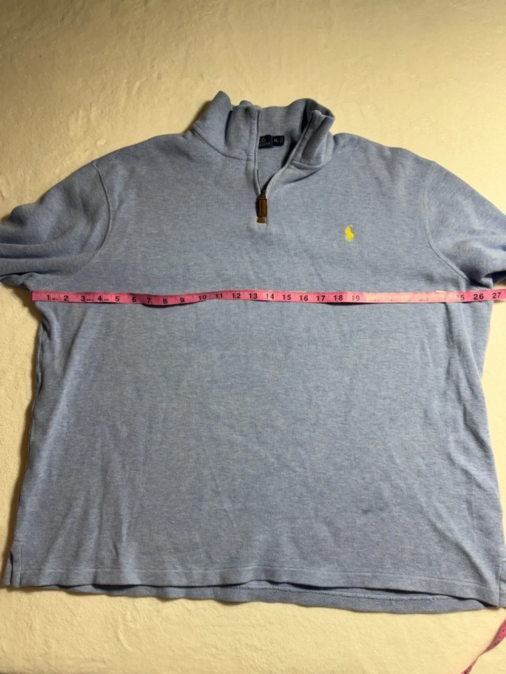 Ralph Lauren Light Blue Half-Zip Sweater with Yellow Logo Tag